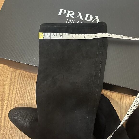 PRADA black suede leather western mid calf heeled boot size 35.5 US 5.5 - Picture 10 of 16